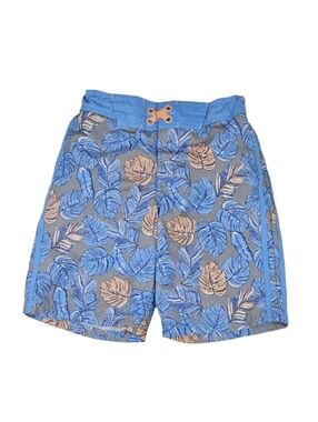 Boys Size 10 Swim Trunks Shorts Swimwear Blue Orange Tropical Print Zip Pocket